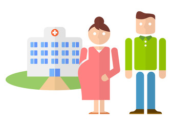 病院へ通院する妊婦と夫