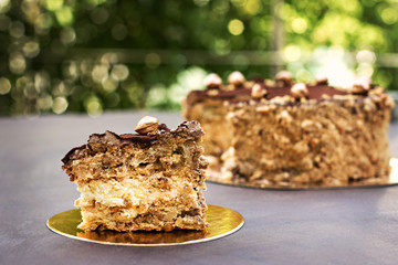 Chocolate cake, a beautifully decorated cake, a piece of cake