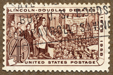 Lincoln-Douglas Debate Centenary Showing Audience Reaction Postage Stamp