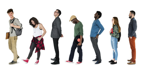 Fototapeta premium Group of Diverse People Turn Side Set Studio Isolated