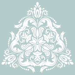 Oriental vector triangular white pattern with arabesques and floral elements. Traditional classic ornament. Vintage pattern with arabesques