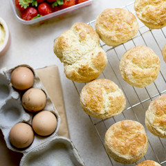 Baked Scone Pastry Eggs Strawberry Concept