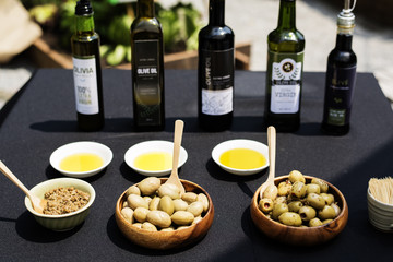 Olive oil choosing choice on the table