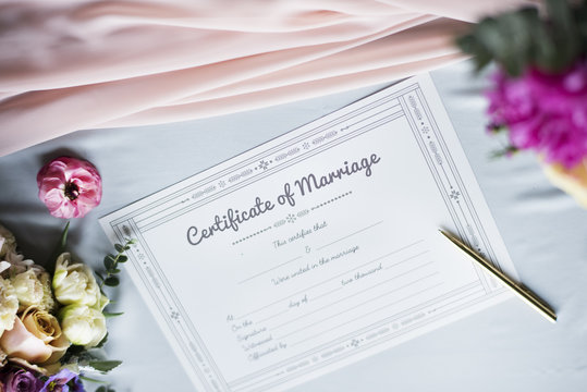 Closeup of Marriage Certificate License Paper