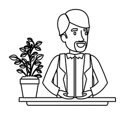 black silhouette closeup half body van dyke beard man assistant in desk in jacket vector illustration