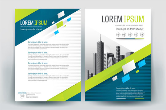 Brochure Cover Layout With Green And Blue Geometric In A4 Size Vector Template