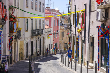 Narrow streets in historic district of Lisbon