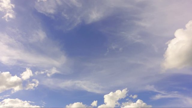 Time lapse of white clouds with blue sky.