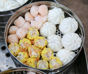 A variety of dim sum, Dumpling in steamer.