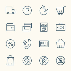 Supermarket services line icon set