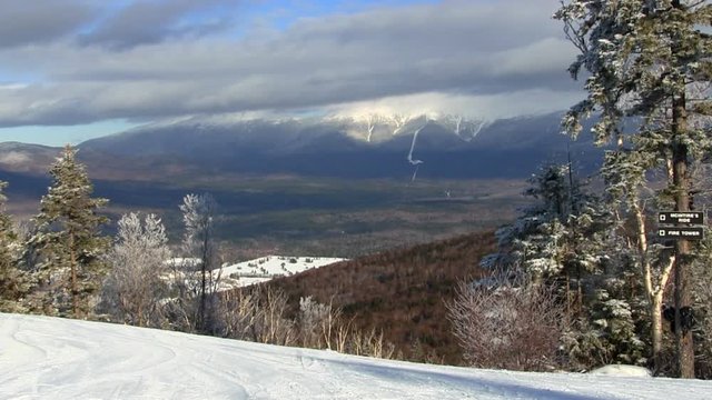 A beautiful view of Mount Washington from ski slope at top of Bretton Woods in white mountains of New Hampshire.  Includes audio