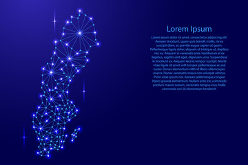 Sweden map of polygonal mosaic lines network, rays and space stars of vector illustration.