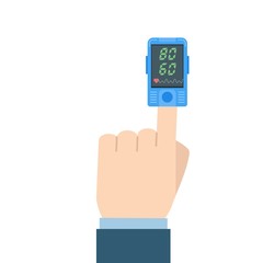 Pulse oximeter icon. Pulse measurement, determining heart rate. Vector illustration.