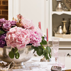 Hydrangeas. A beautiful bouquet on the table.