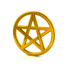 3d illustration of golden pentacle isolated on white background
