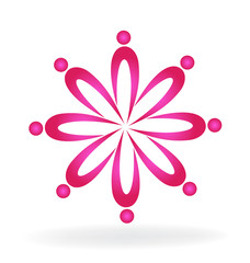 Teamwork pink flower business people logo 