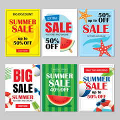 Summer sale emails and banners mobile templates. Vector illustrations for website, posters, brochure, voucher discount, flyers, newsletter designs, ads, promotional background.