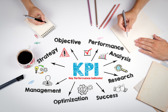 KPI Key Performance Indicator Concept. The meeting at the white office table.