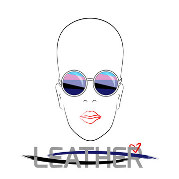 Stylized face with glasses using original colors for gay parade. Text Leather.  Unconventional sexual orientation. Vector design.
