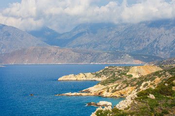 Obraz premium Beautiful greek seascape at sunny day. Place of north Crete, east of Agios Nikolaos