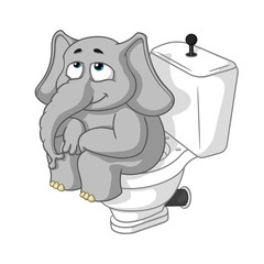 Elephant. Character. Sitting on the toilet. Big collection of isolated elephants. Vector, cartoon.