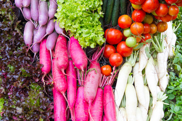 Tomatoes , red radish and vegetable