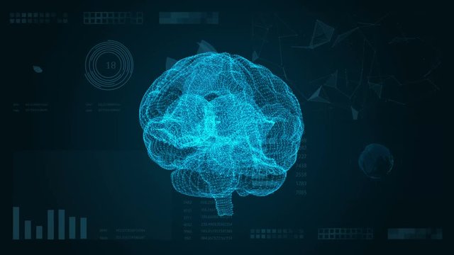 Futuristic Interface. Abstract background with Brain HUD and plexus.