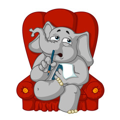 Elephant. Character. Psychologist sitting in a chair listening to. Big collection of isolated elephants. Vector, cartoon.