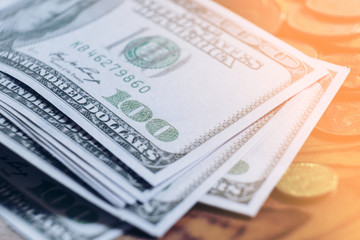 Dollars Closeup Concept. One Hundred Dollar  Cash Money finance concept