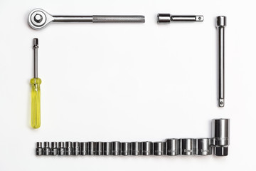 Frame of metric socket wench set isolated on white background with clipping path