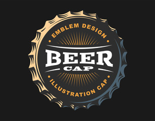Beer logo on cap - vector illustration, emblem brewery design on dark background
