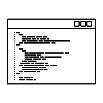 monochrome silhouette of programming window with script code vector illustration