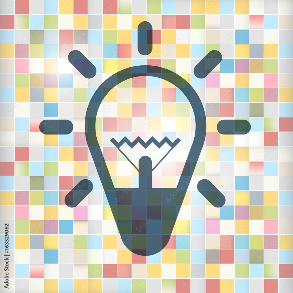 Poster bulb icon on colorful squares background. lamp symbol vector.