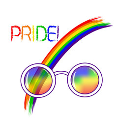 Stylish round glasses. Using original rainbow colors . Unconventional sexual orientation for LGBT gay and lesbian parade.  Vector illustration of a flat style design for t-shirt and web