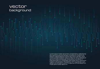 Abstract technological dark blue background with elements of the microchip. Circuit board background texture. Vector illustration.
