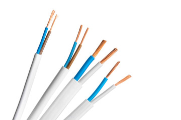 Electric screened cable with many wires isolated on white