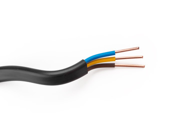 Electric screened cable with many wires isolated on white