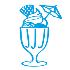 Handgezeichneter Eisbecher in blau