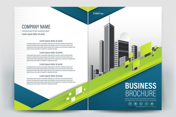 Brochure Cover Layout with green and blue Geometric in A4 Size Vector Template