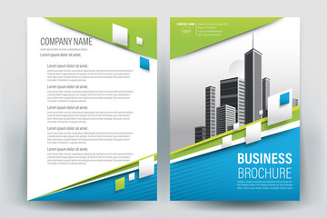 Brochure Cover Layout with green and blue Geometric in A4 Size Vector Template