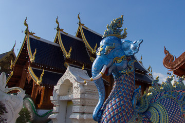 Fototapeta na wymiar Chiang Mai in the northern Thailand:23 December 2016: animal statues in the ancient temple in Thailand architecture, Ban Den Temple,Mae Taeng District ,Chiang Mai ,Thailand
