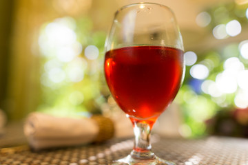 Red strawberry drink on the table in the restaurant