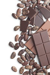 chocolate bar and cocoa beans.