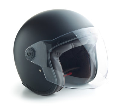 Black motorcycle helmet.