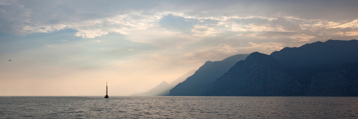 Panorama Sea Landscape With A Sailboat