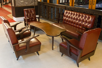 Leather sofa set in living room