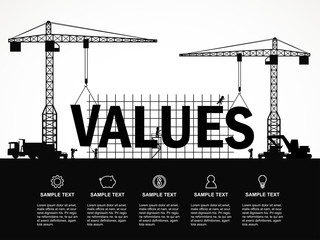 Crane and values building. Infographic Template. Vector Illustration.