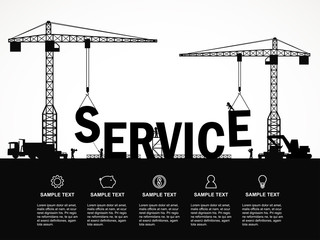 Crane and service building. Infographic Template. Vector Illustration.