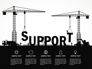Crane and support building. Infographic Template. Vector Illustration.