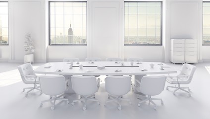 White modern office space with city background